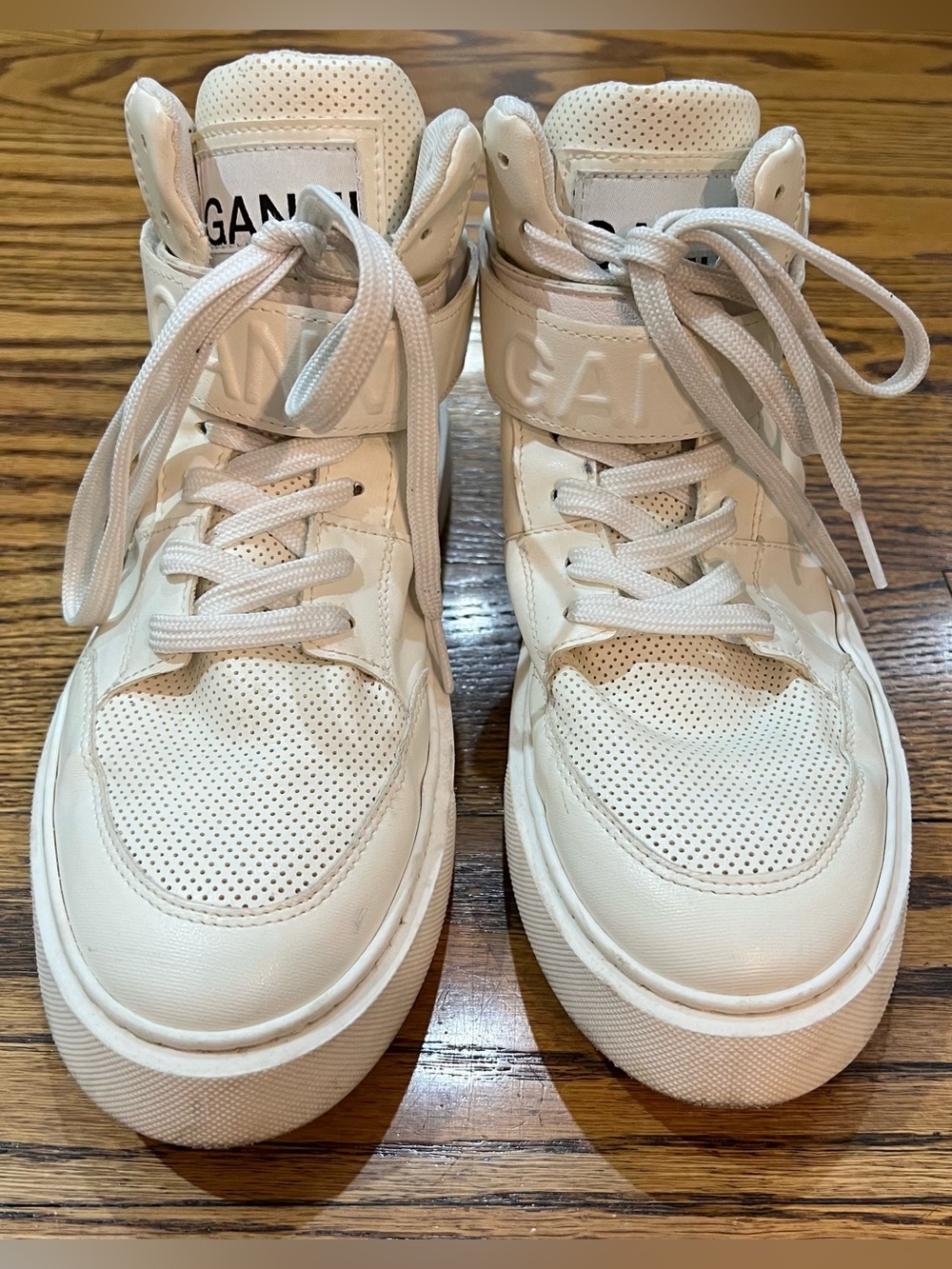 GANNI Women’s Sporty Mix High-Top Sneakers Sz 40 White/Egret Vegan Streetwear - Picture 3 of 16